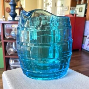 Vintage Tiara Indiana Glass "Barrel" creamer in aqua blue.